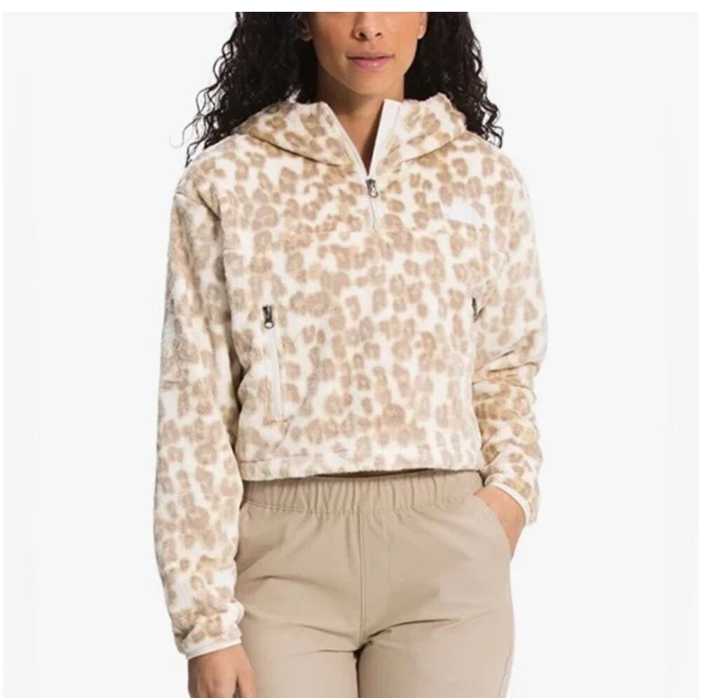 The North Face Women Printed Osito QTR Zip Hoodie M Silver Grey Leopard Print